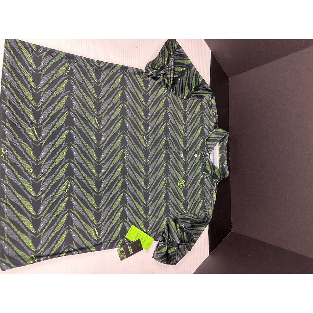 Googan‎ Squad Polo Shirt Men's Med Gray Green Fishing Lure Active Stretch Short